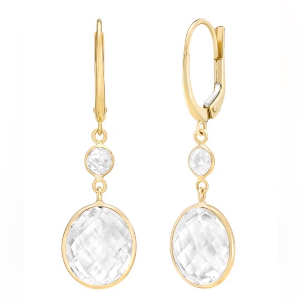 White Topaz 14kt Yellow Gold Dangle Earrings